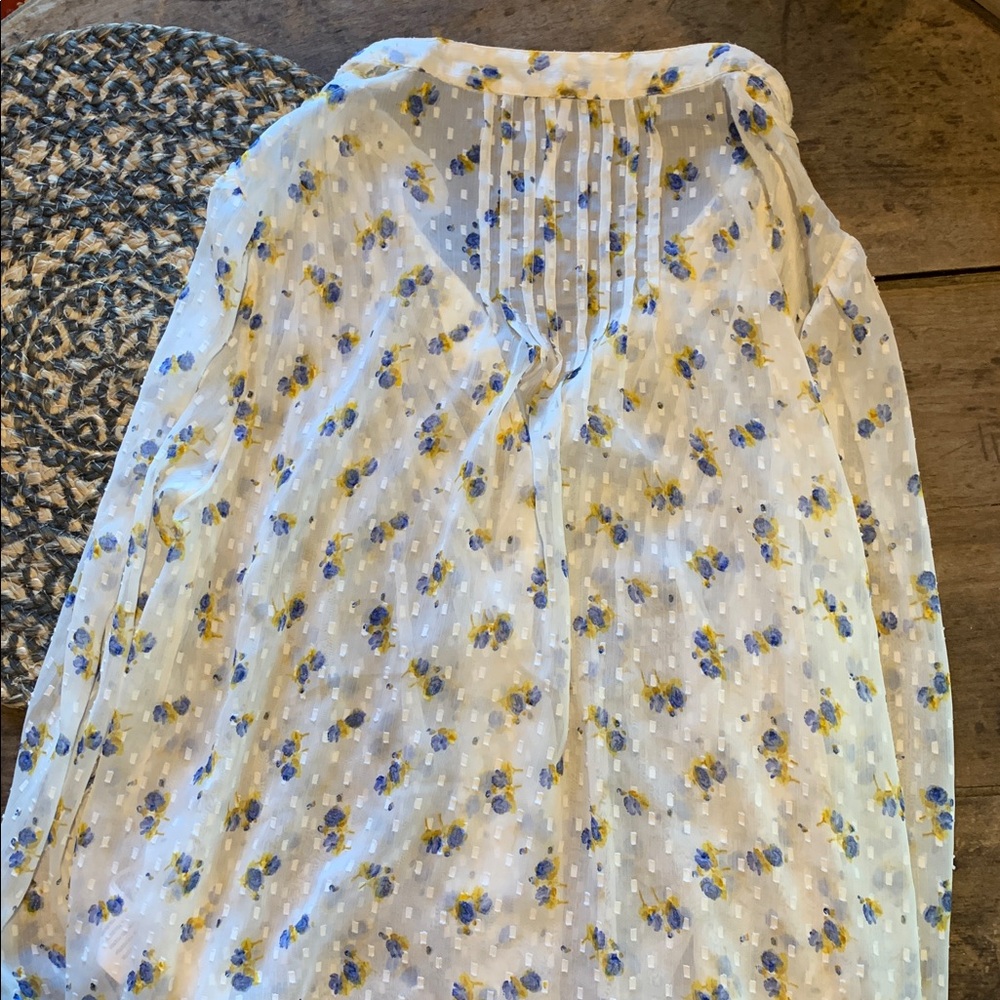 Free People Flowers in December Lightweight Sheer Blouse - White w Flowers - Picture 7 of 7